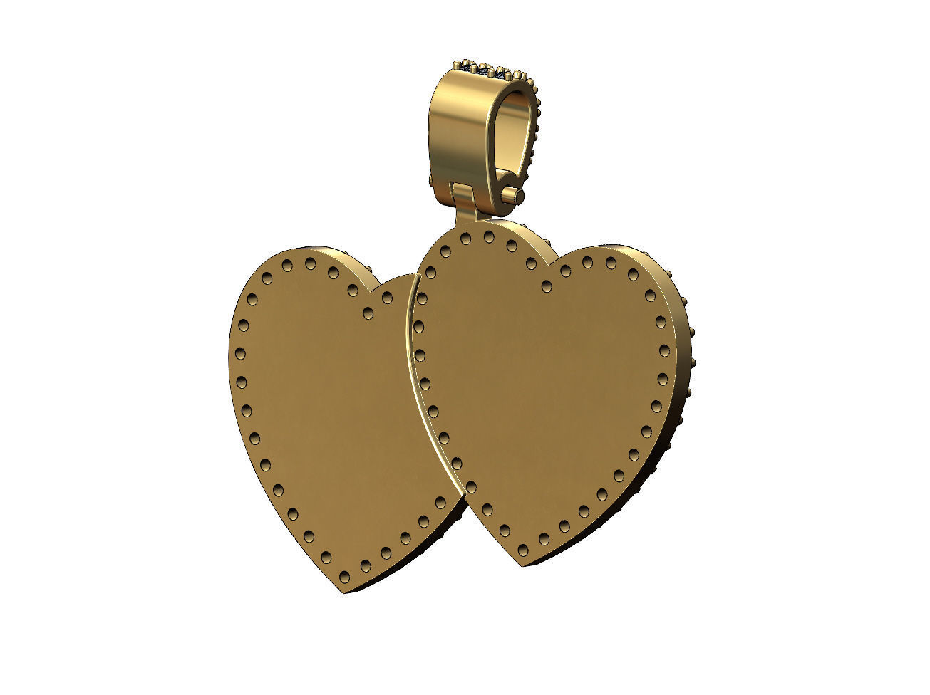 Double heart diamond memory pendant with bail 3D print model_2