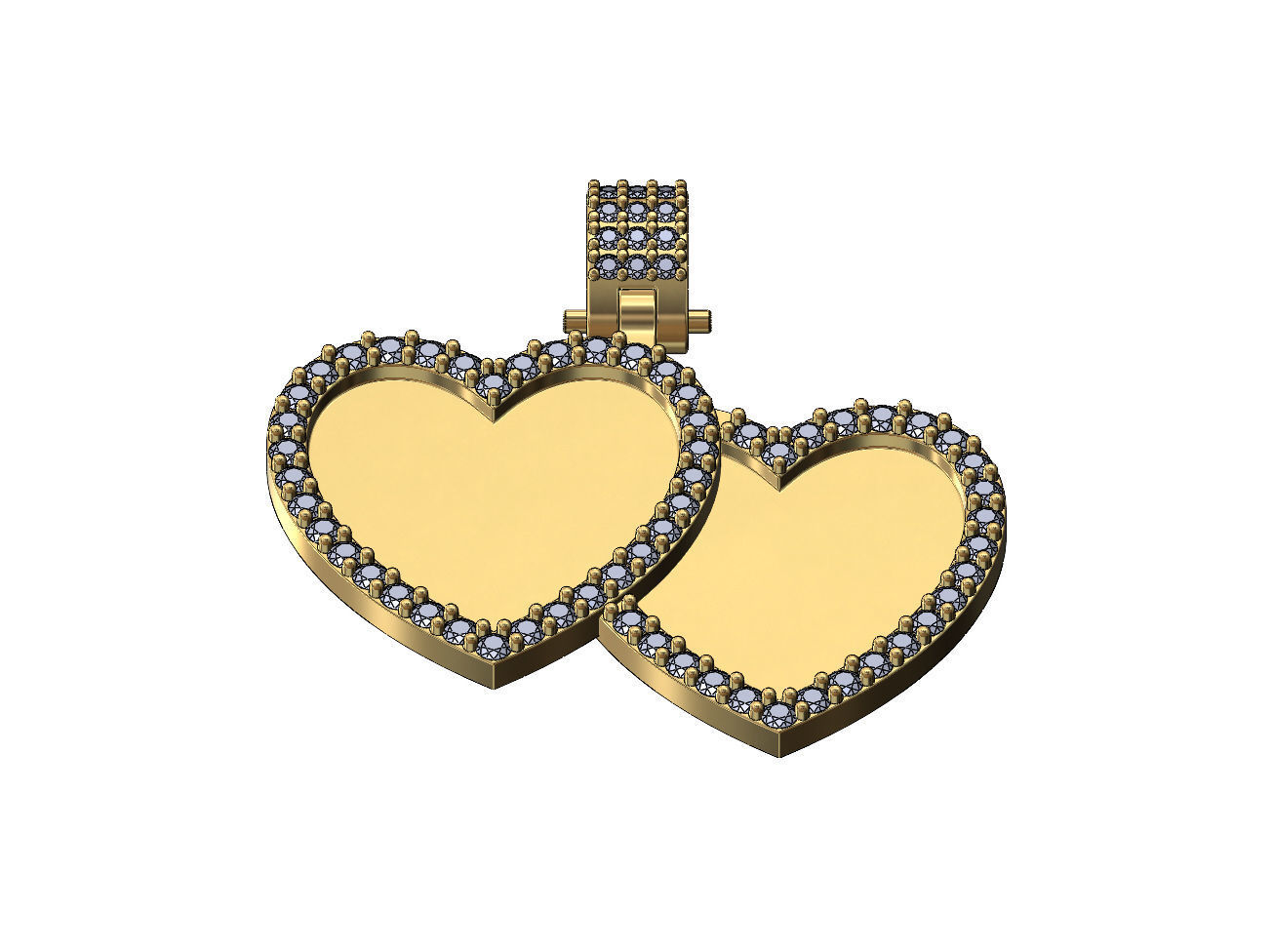 Double heart diamond memory pendant with bail 3D print model_3