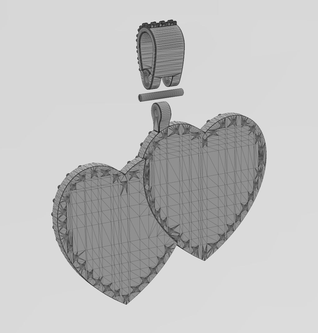 Double heart diamond memory pendant with bail 3D print model_10