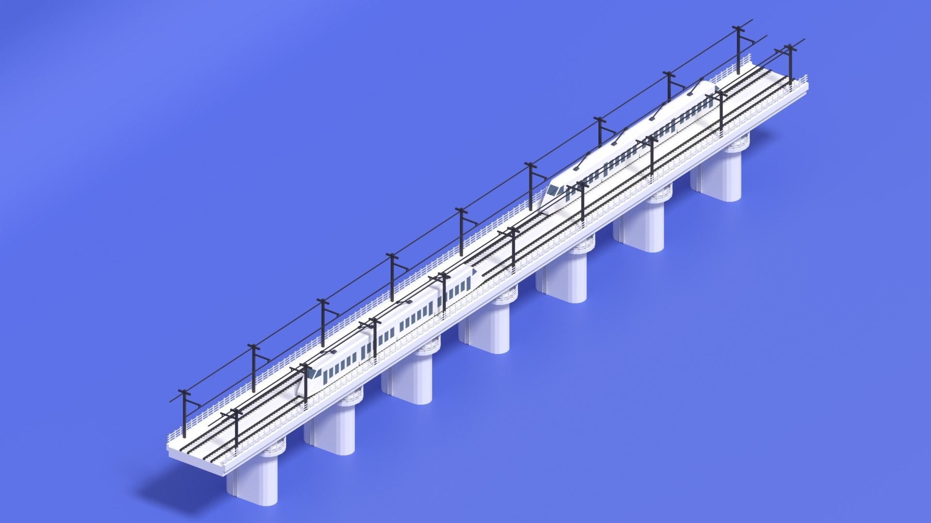 Cartoon High Speed Train and Railway Low-poly 3D model_1