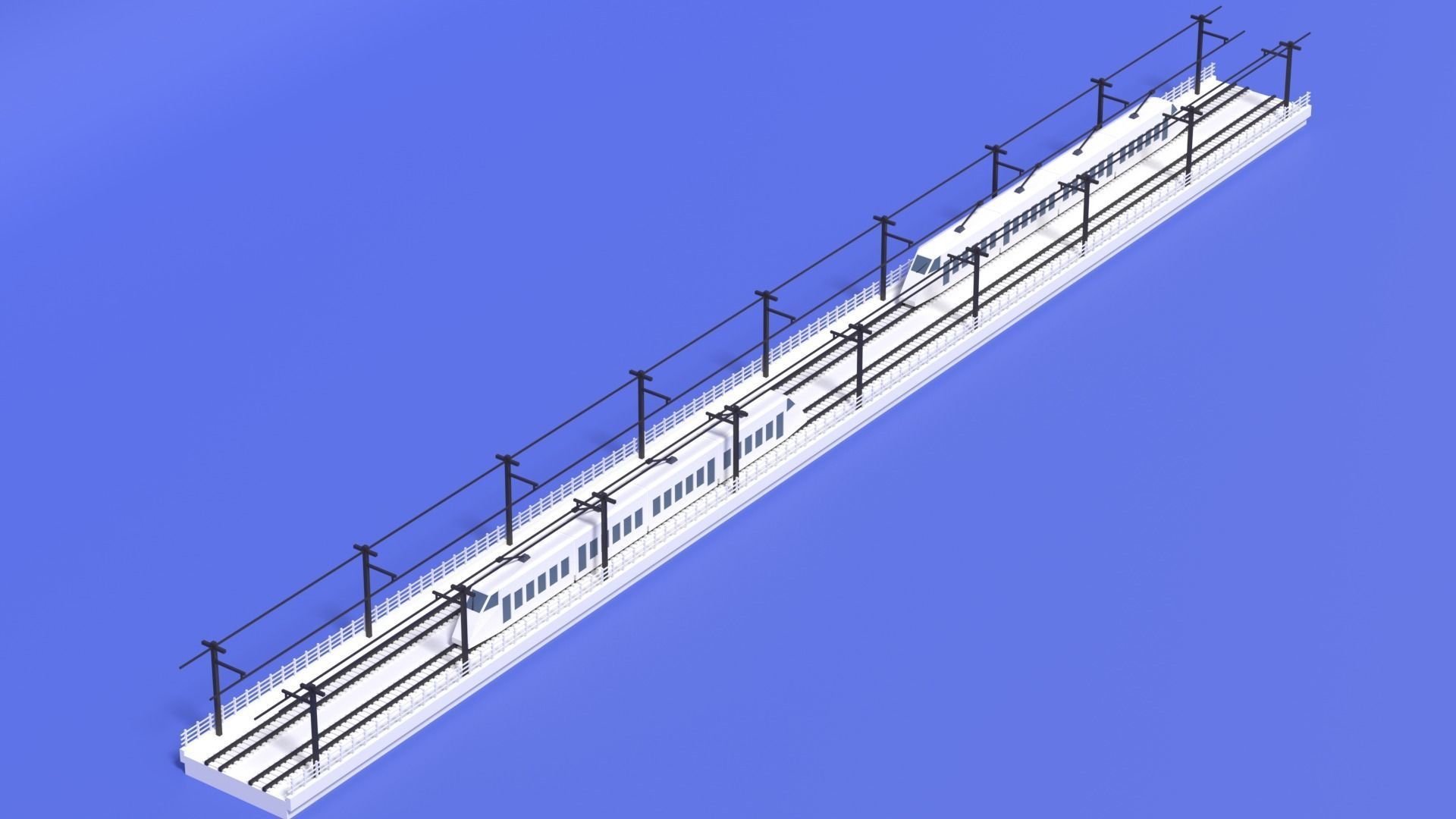 Cartoon High Speed Train and Railway Low-poly 3D model_9