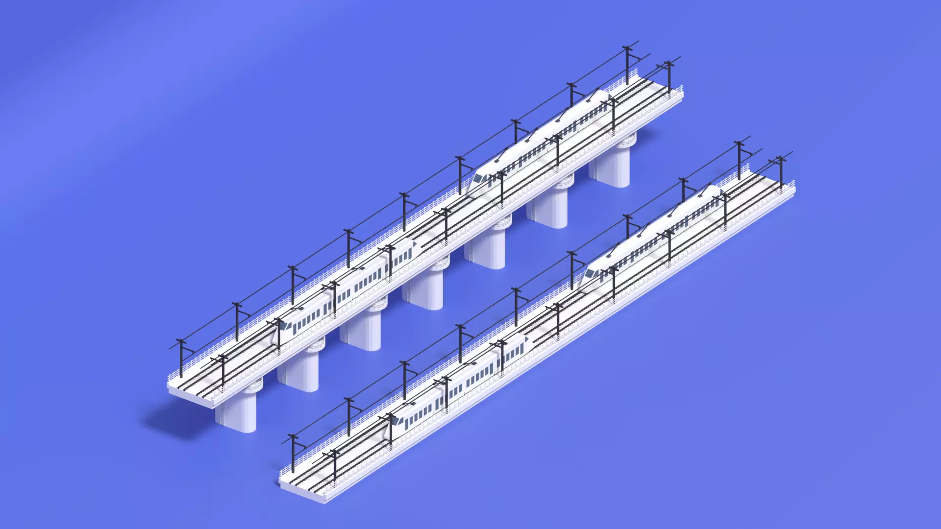 Cartoon High Speed Train and Railway Low-poly 3D model_0