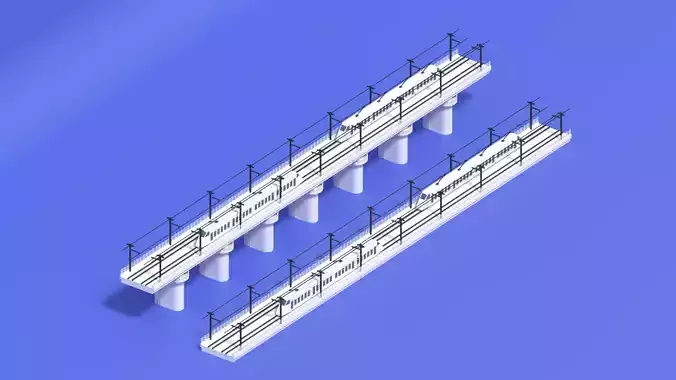 Cartoon High Speed Train and Railway