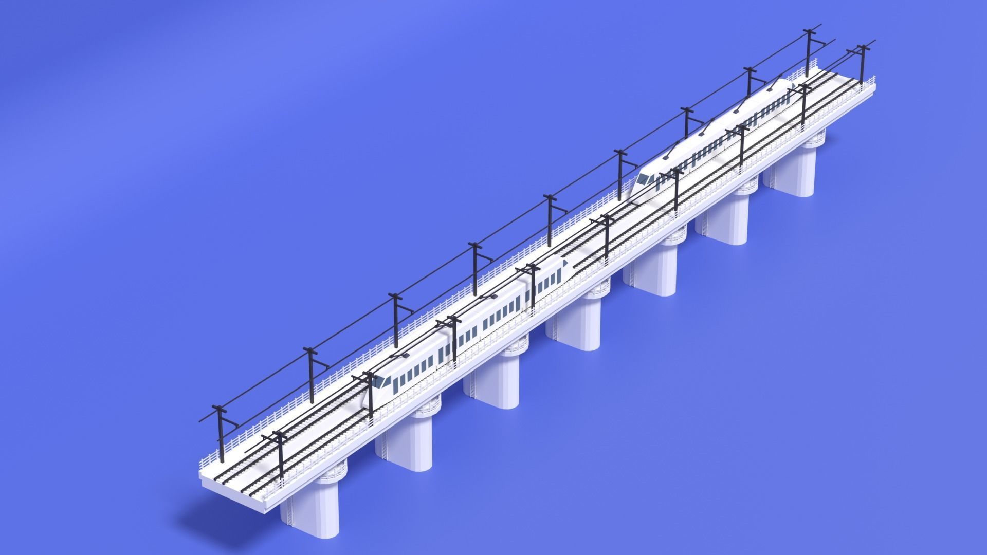 Cartoon High Speed Train and Railway Low-poly 3D model_7