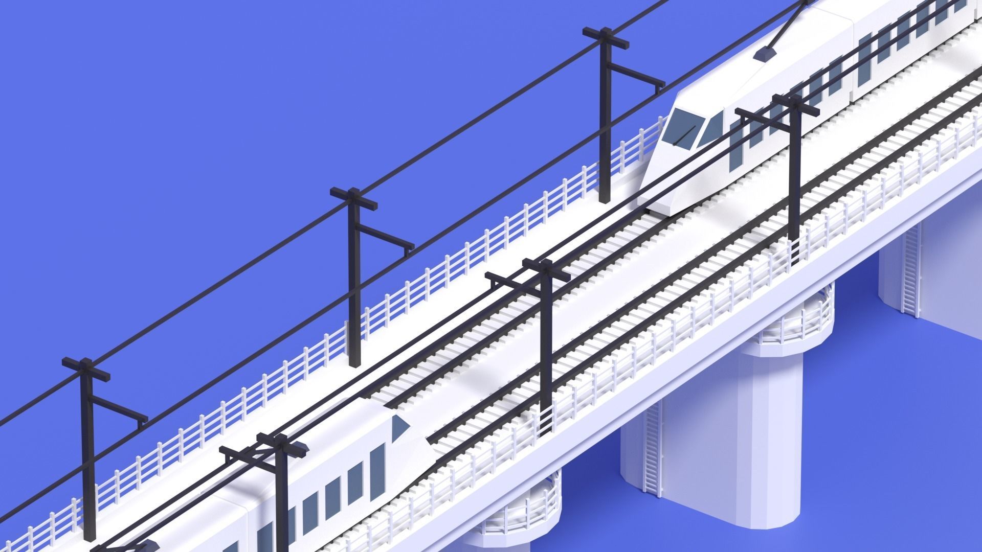 Cartoon High Speed Train and Railway Low-poly 3D model_8
