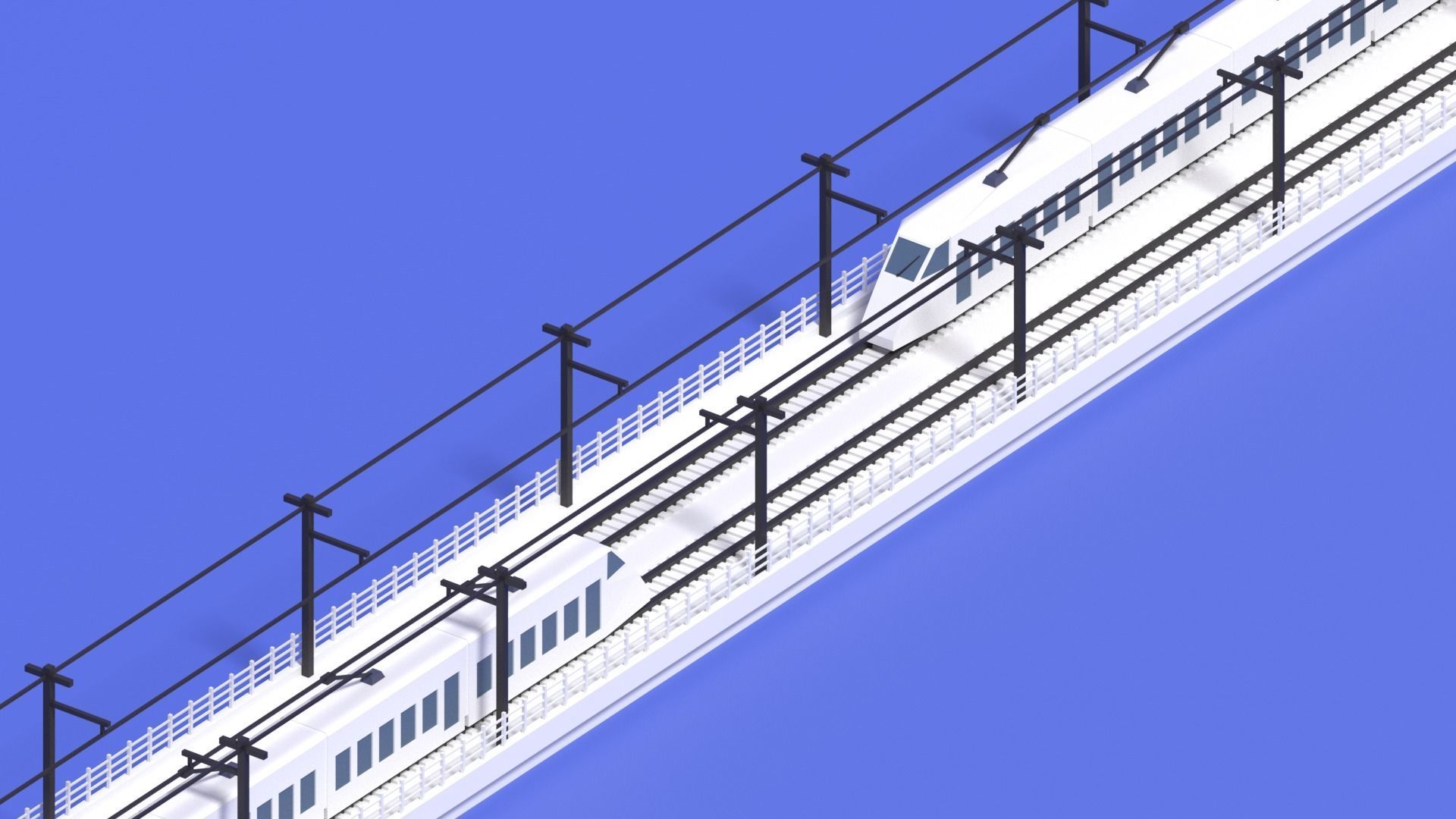 Cartoon High Speed Train and Railway Low-poly 3D model_4