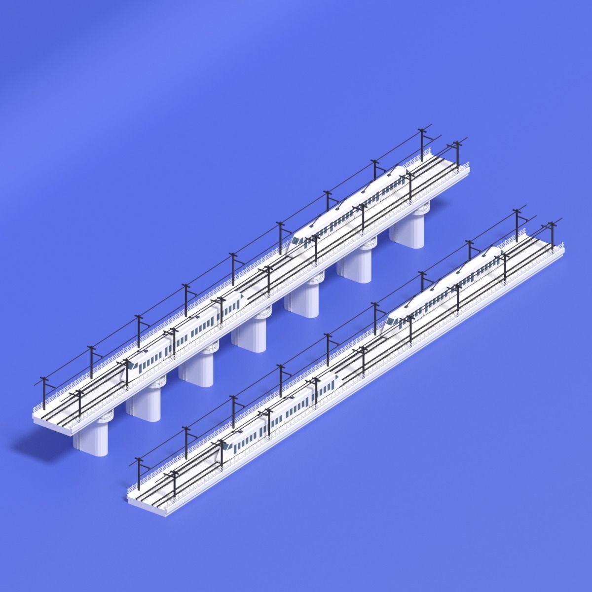 Cartoon High Speed Train and Railway Low-poly 3D model_11