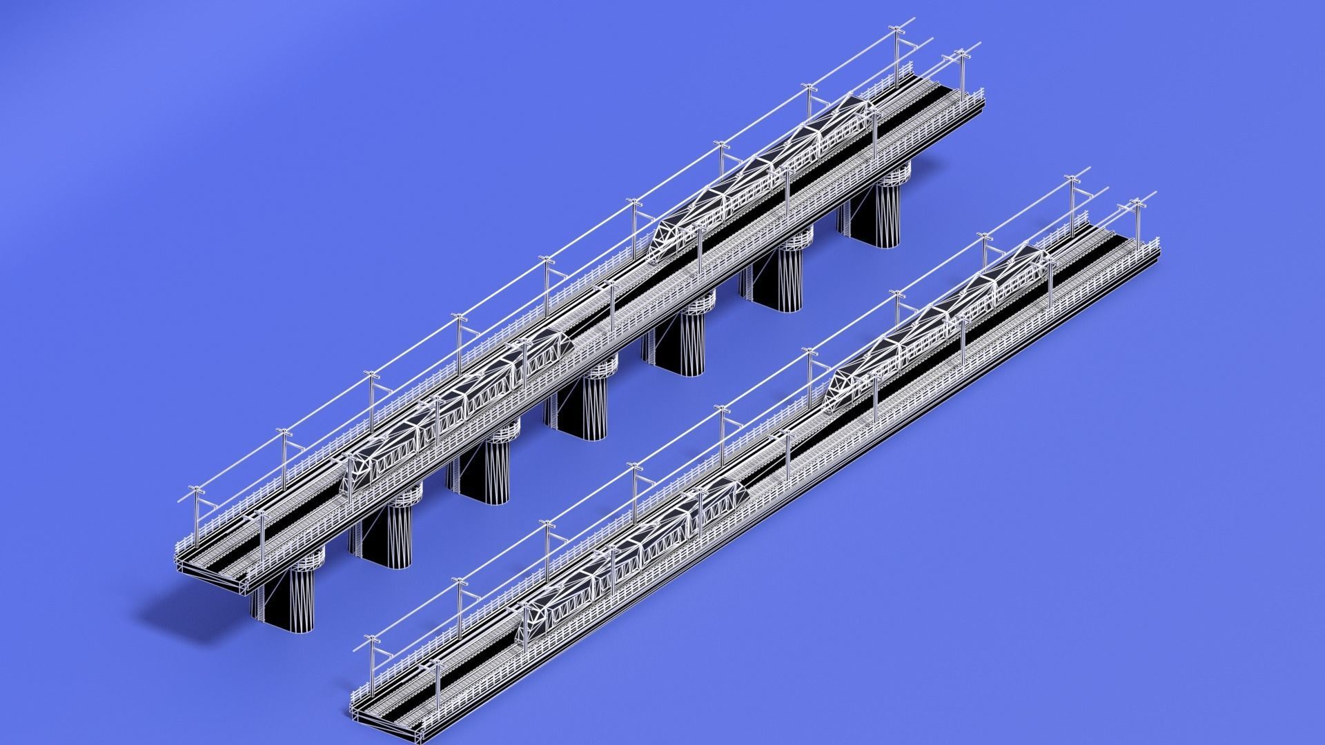 Cartoon High Speed Train and Railway Low-poly 3D model_5