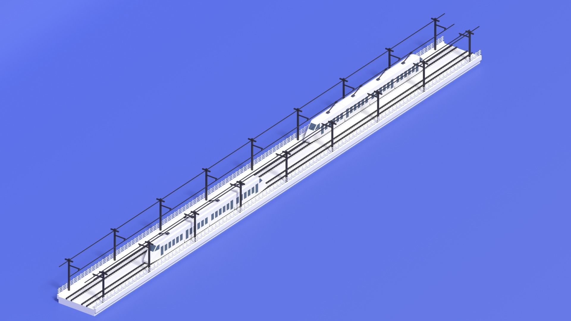 Cartoon High Speed Train and Railway Low-poly 3D model_3