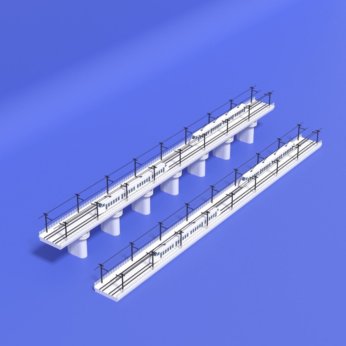 Cartoon High Speed Train and Railway Low-poly 3D model_12
