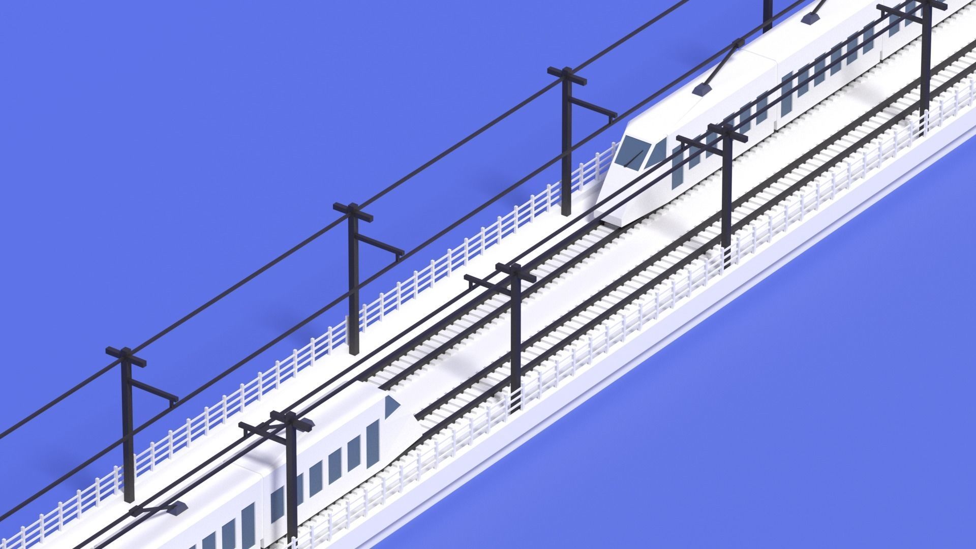 Cartoon High Speed Train and Railway Low-poly 3D model_10