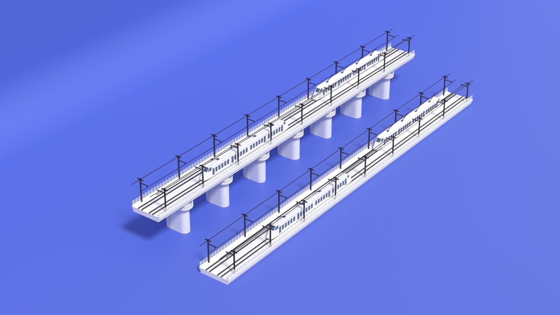 Cartoon High Speed Train and Railway Low-poly 3D model_6