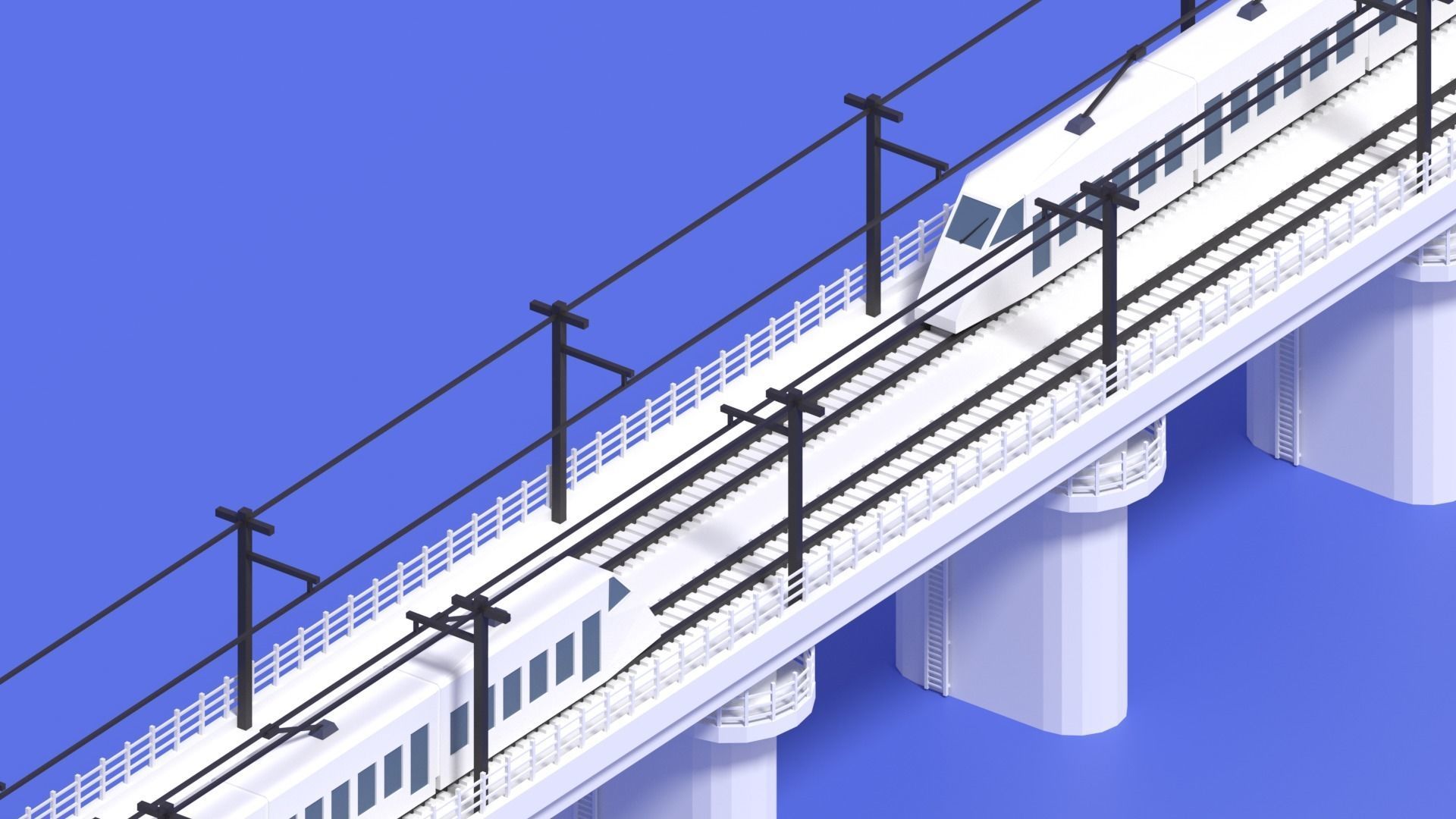 Cartoon High Speed Train and Railway Low-poly 3D model_2