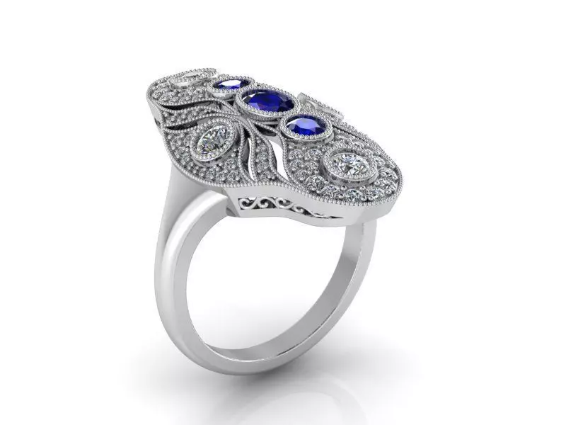 Pear Cabbochon Halo Ring 2140 3D print model 3D print model_0