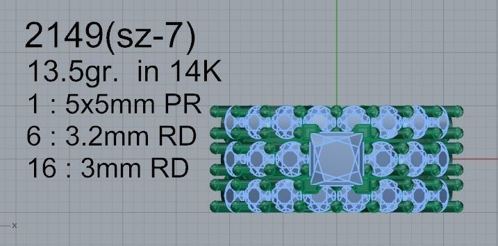 3-Row Diamond ring with small stones 2149 3D print model 3D print model_4