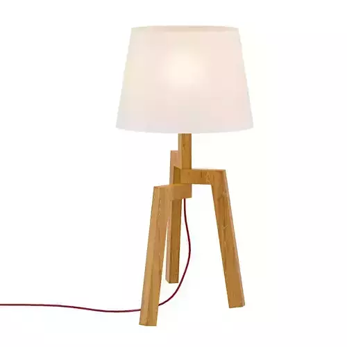 Stilt table lamp with wooden legs and shade