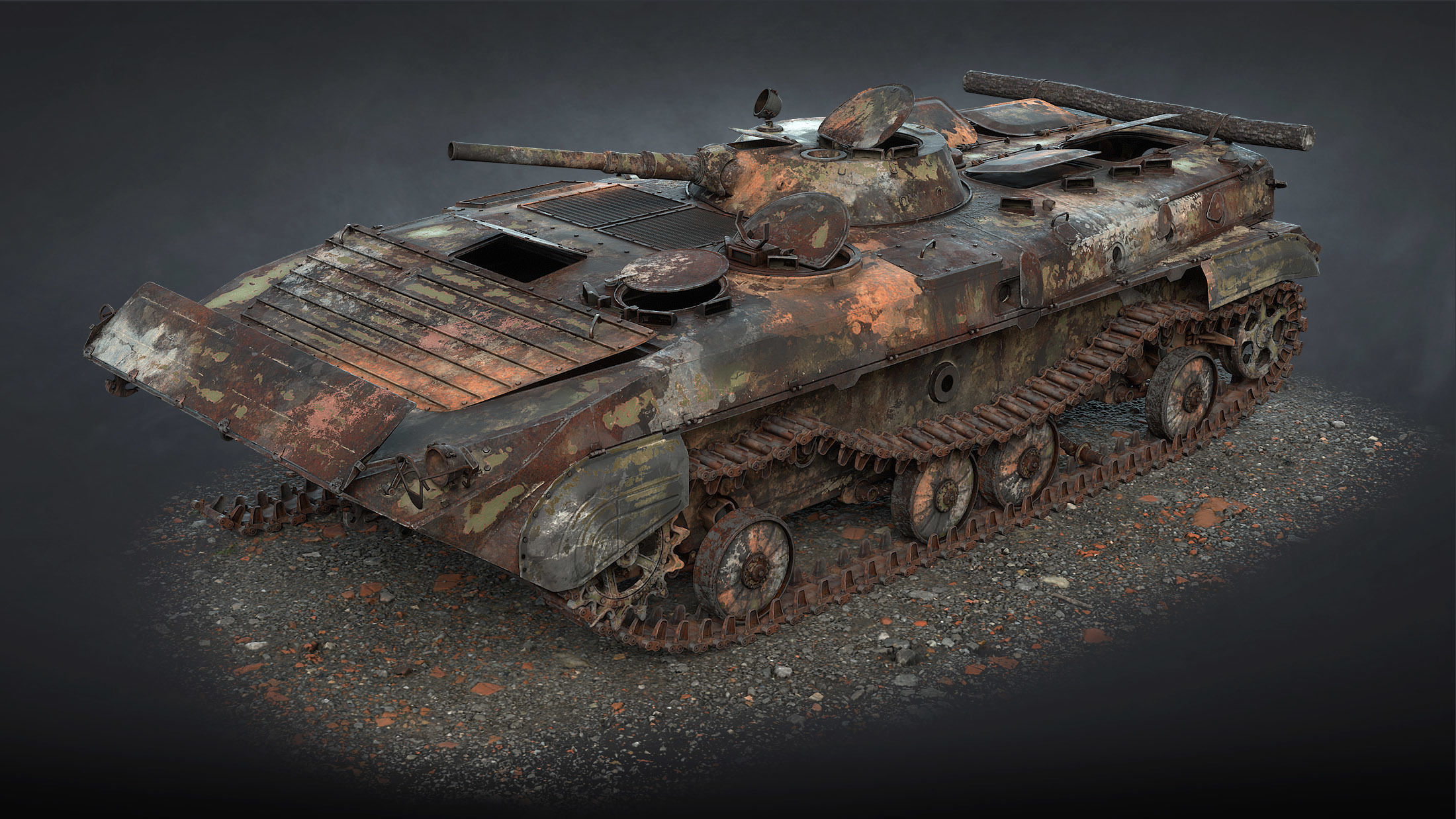 BMP-1 IFV Destroyed Game Ready Low-poly 3D model_10