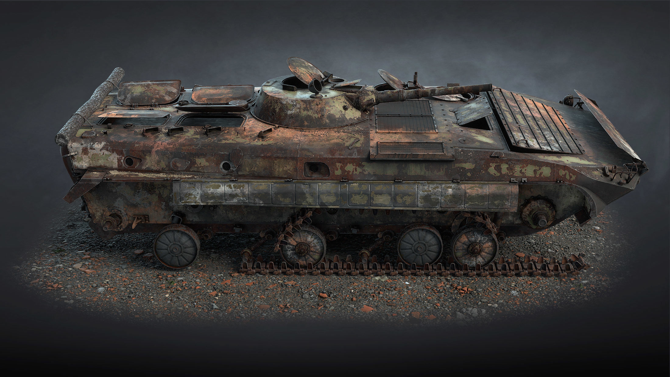 BMP-1 IFV Destroyed Game Ready Low-poly 3D model_6