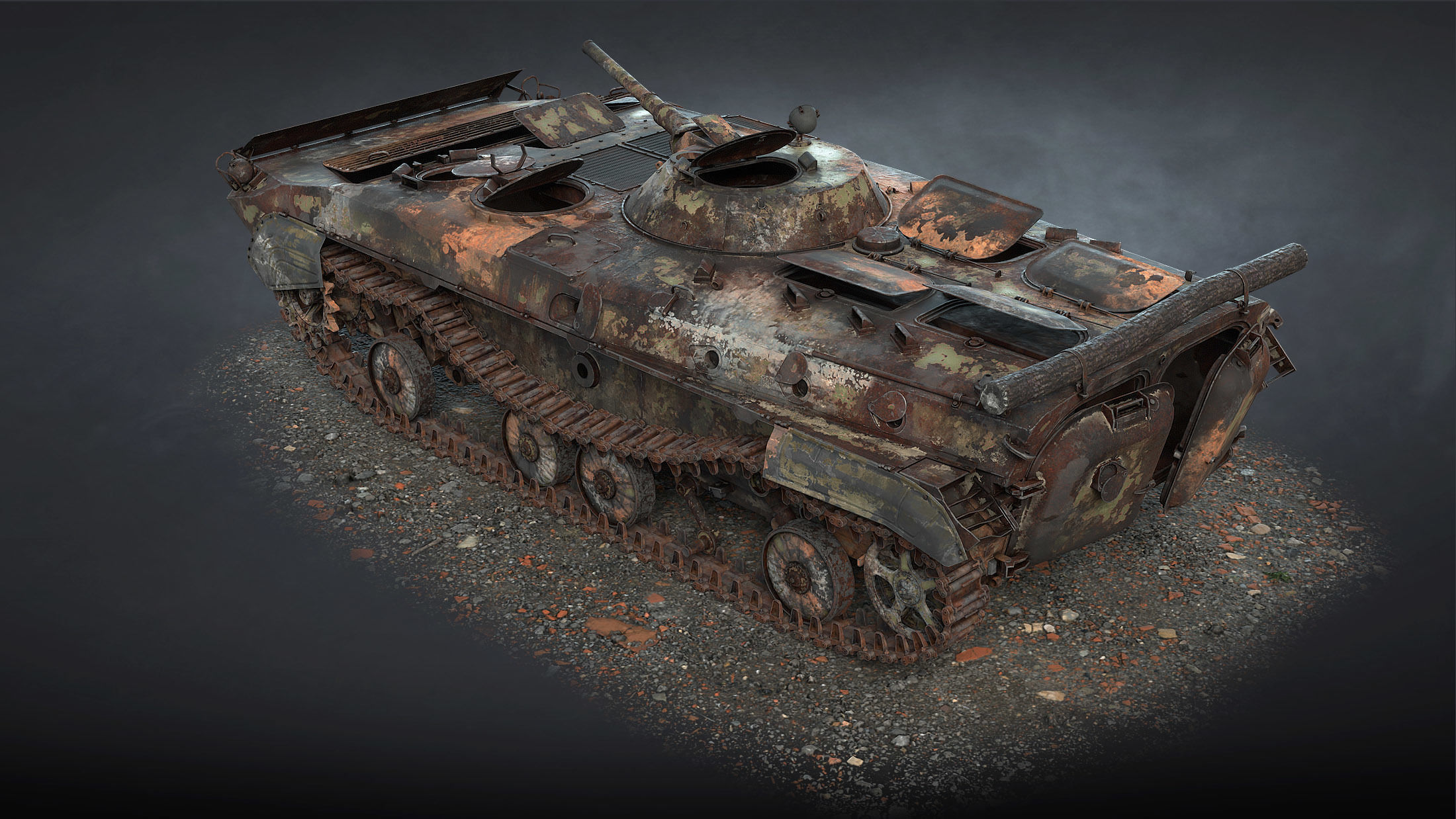 BMP-1 IFV Destroyed Game Ready Low-poly 3D model_4