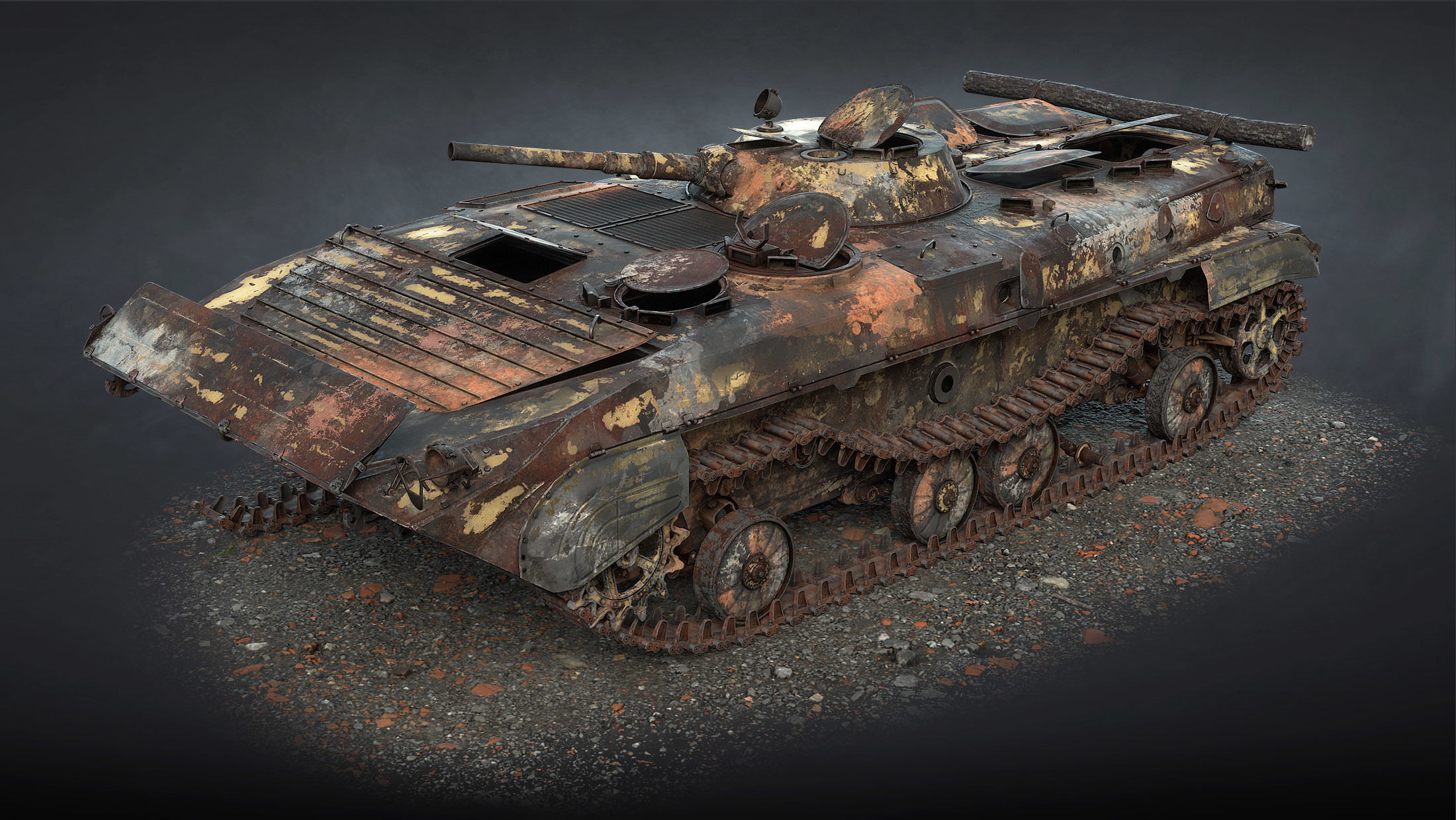 BMP-1 IFV Destroyed Game Ready Low-poly 3D model_11