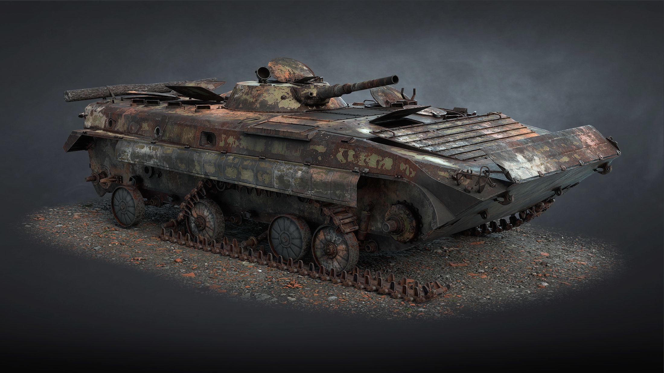 BMP-1 IFV Destroyed Game Ready Low-poly 3D model_7