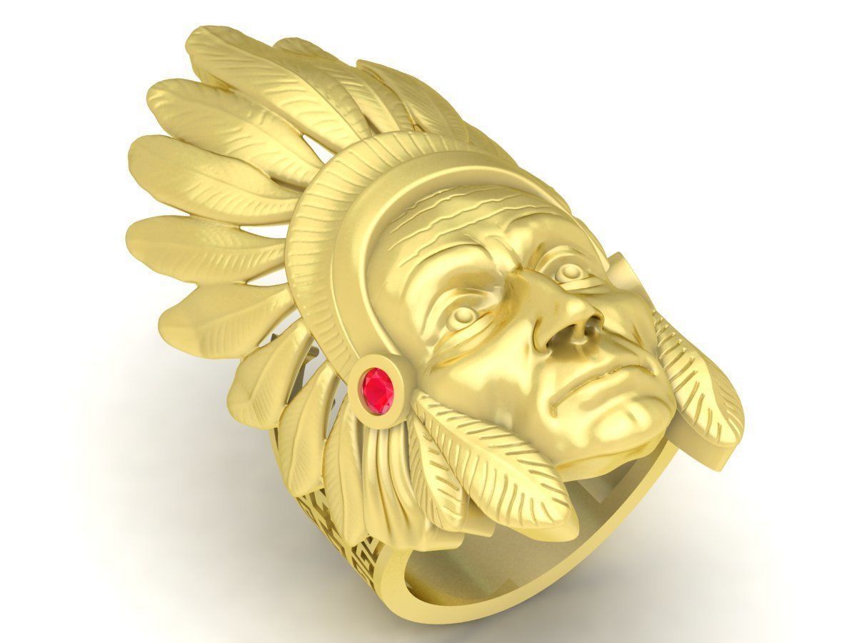 Native American Chief Head Ring 3D Jewelry Model 3908 3D print model_1