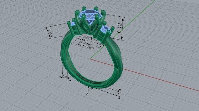 3-Stone Princess ring 2160 3D print model 3D print model_5