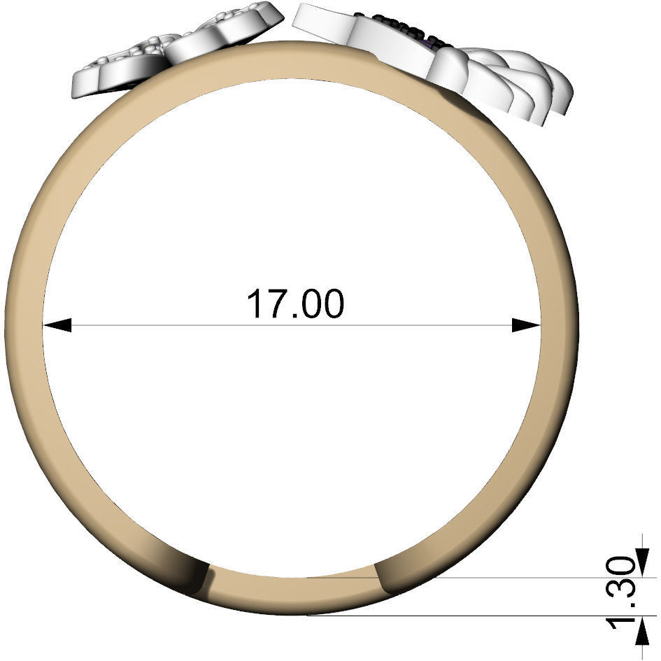 Ring with hummingbird and flower 3D print model_6