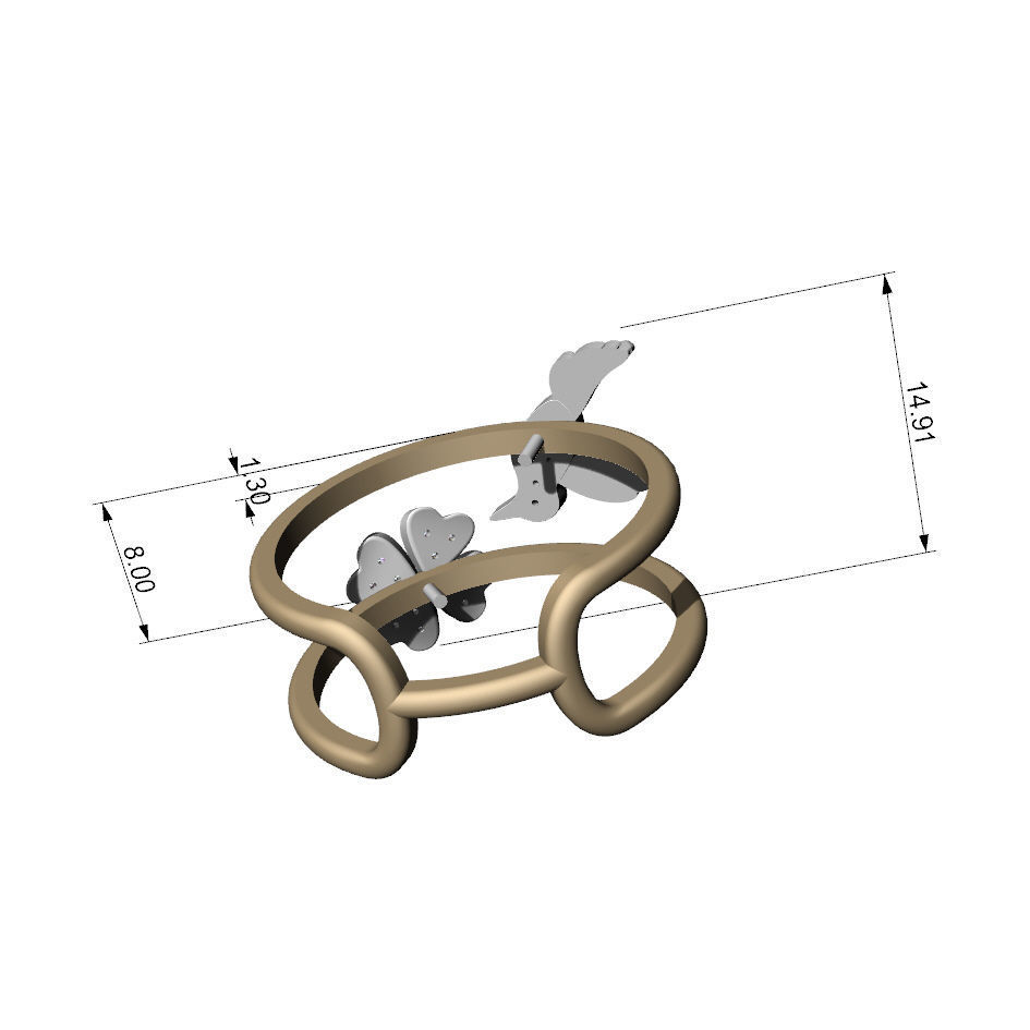 Ring with hummingbird and flower 3D print model_3