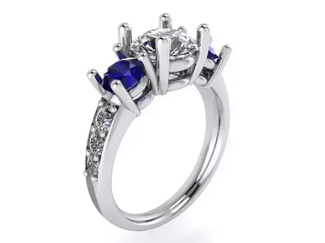 Blue And White 3-Stone Diamond ring 2193 3D print model