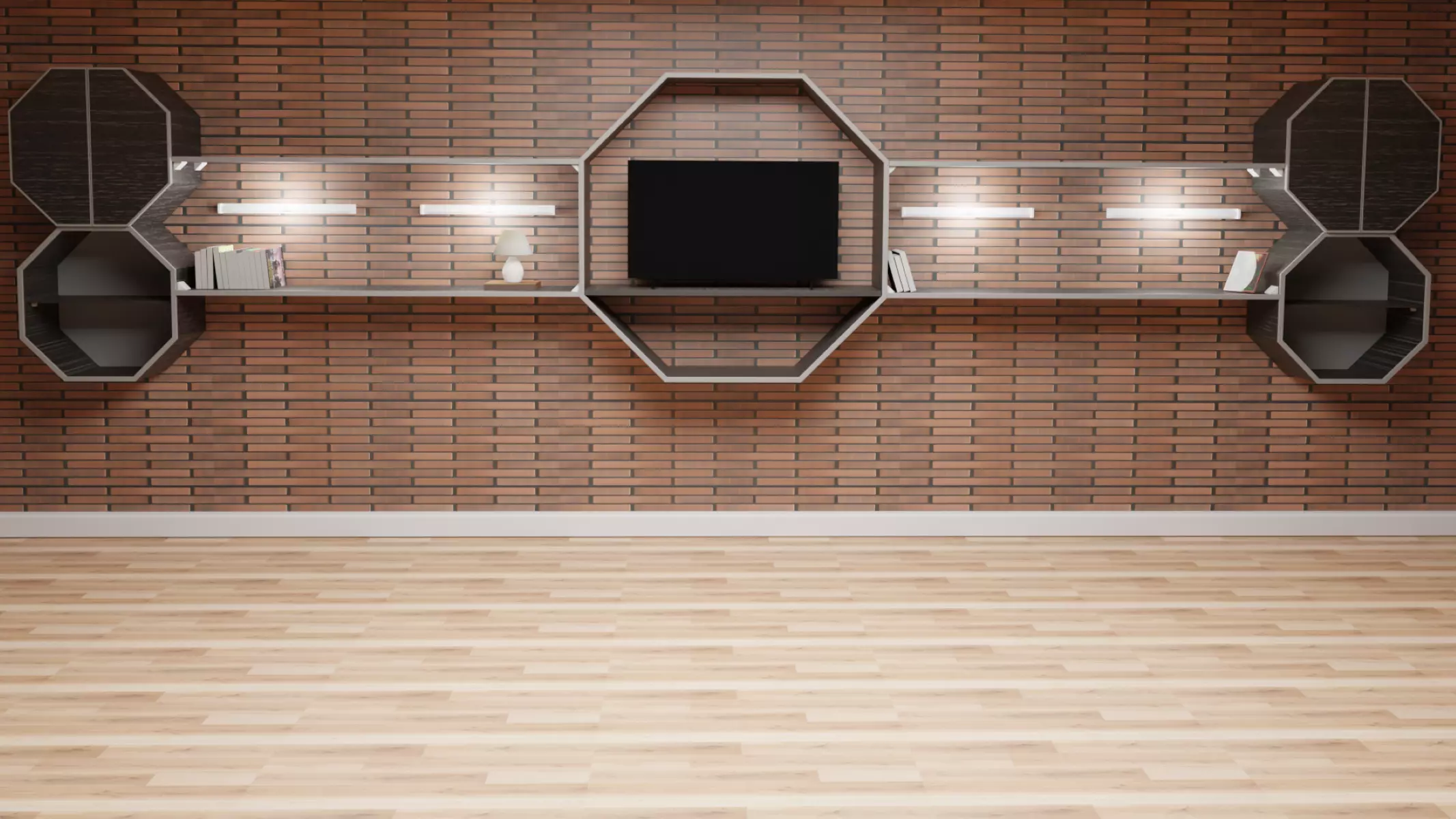 Furniture empty room with brick wall and shelves 3D model