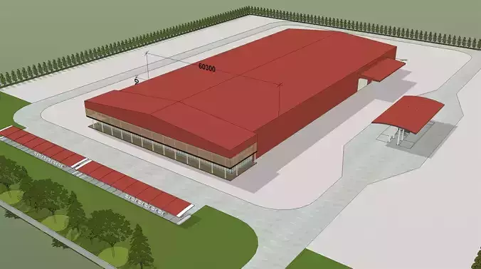 Warehouse with wide span 3D model