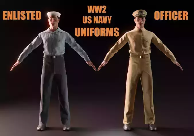 WW2 US Navy Uniforms Low-poly 3D model