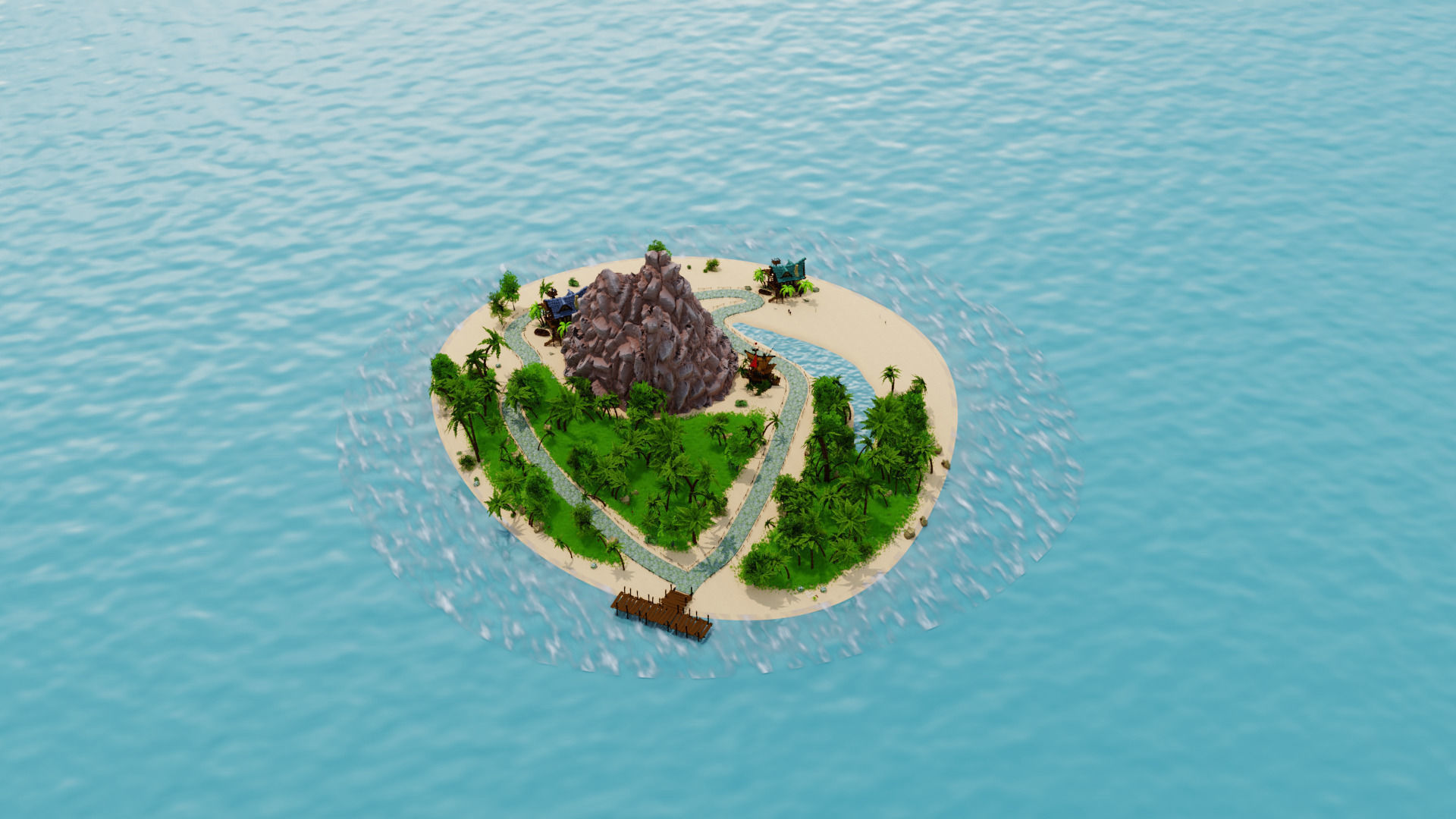 GameReady Island Scene Animated Characters Camera Lighting Setup Low-poly 3D model_12