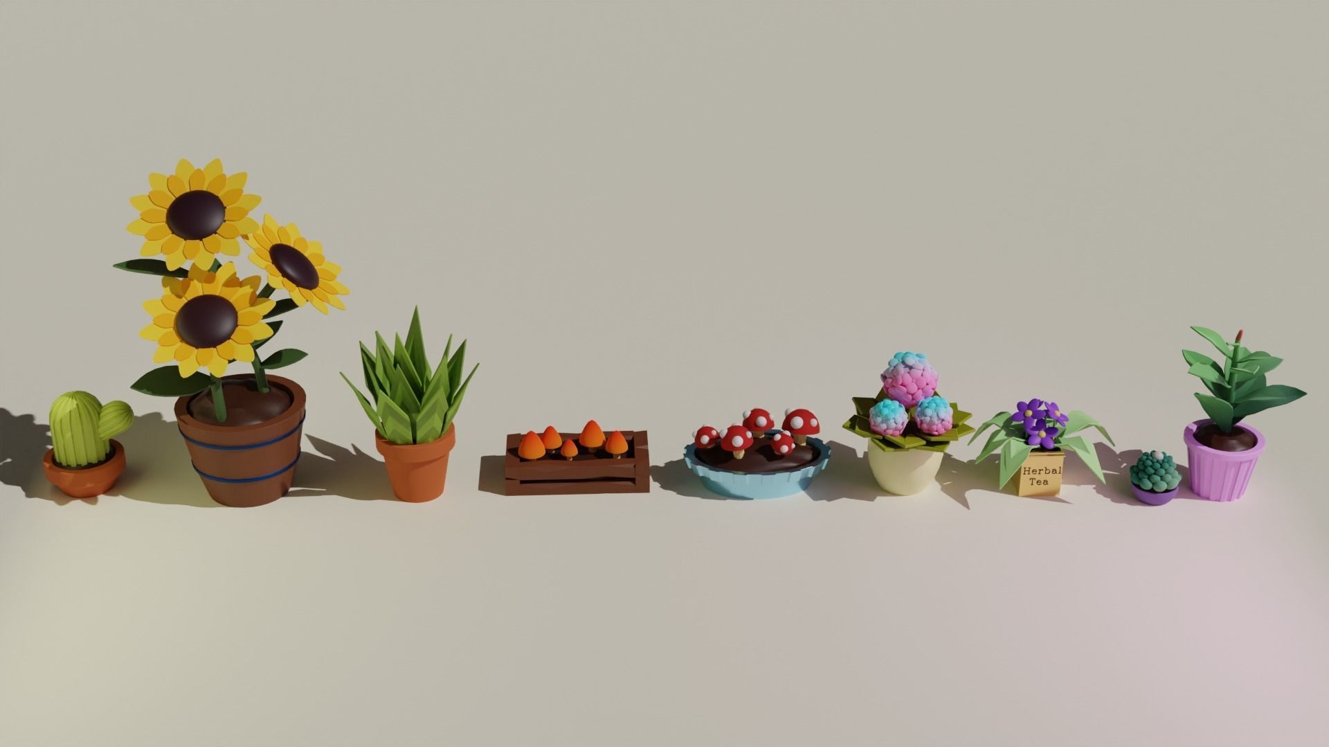 A set of props for the garden Low-poly 3D model_3