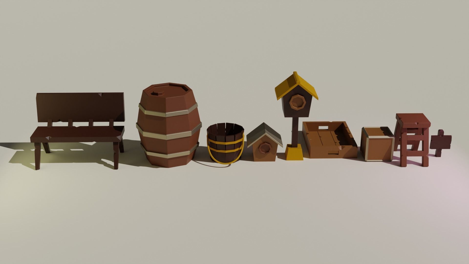 A set of props for the garden Low-poly 3D model_5