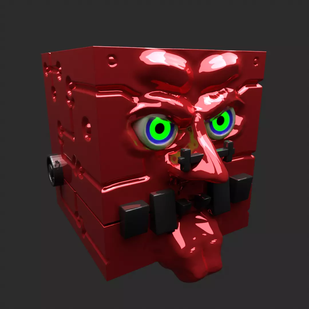 low poly evil cube Low-poly 3D model_0