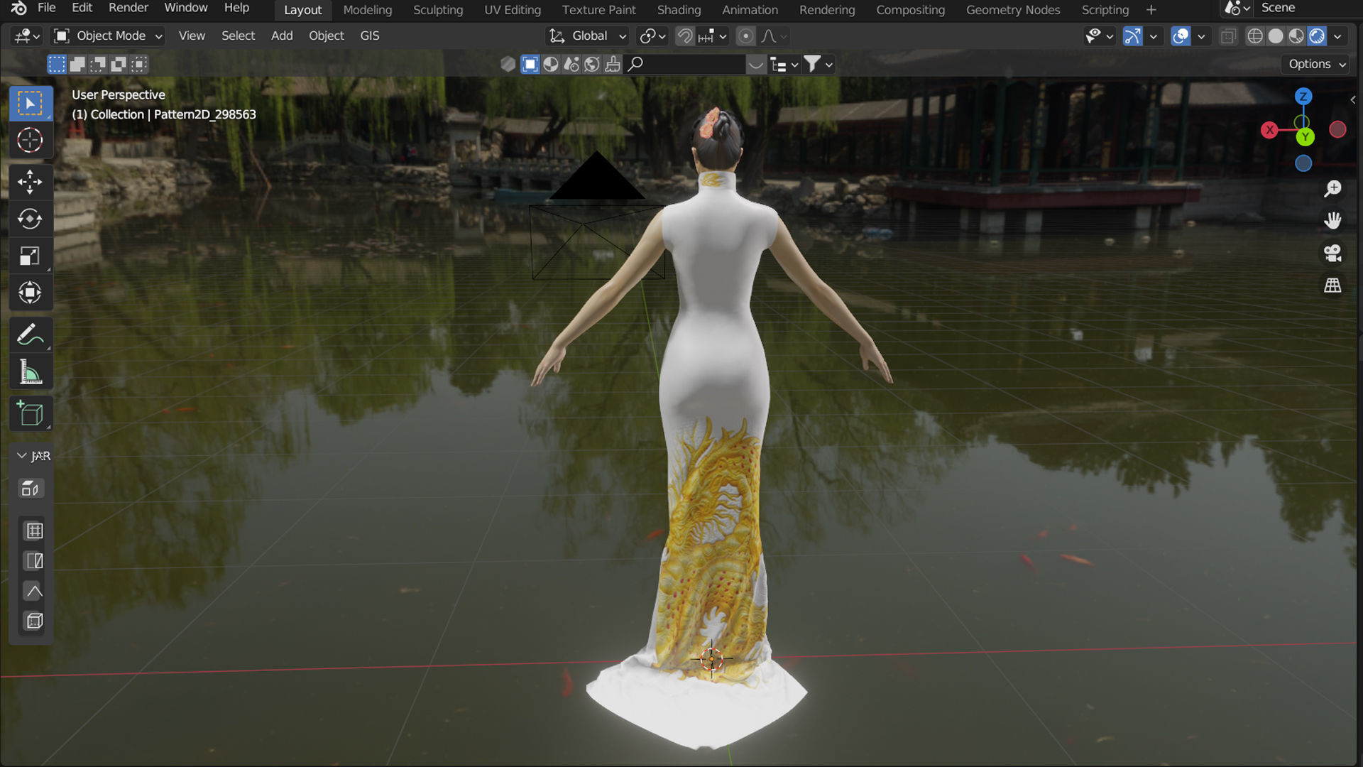 Embroidery golden dragon Chinese traditional party dress Low-poly 3D model_4