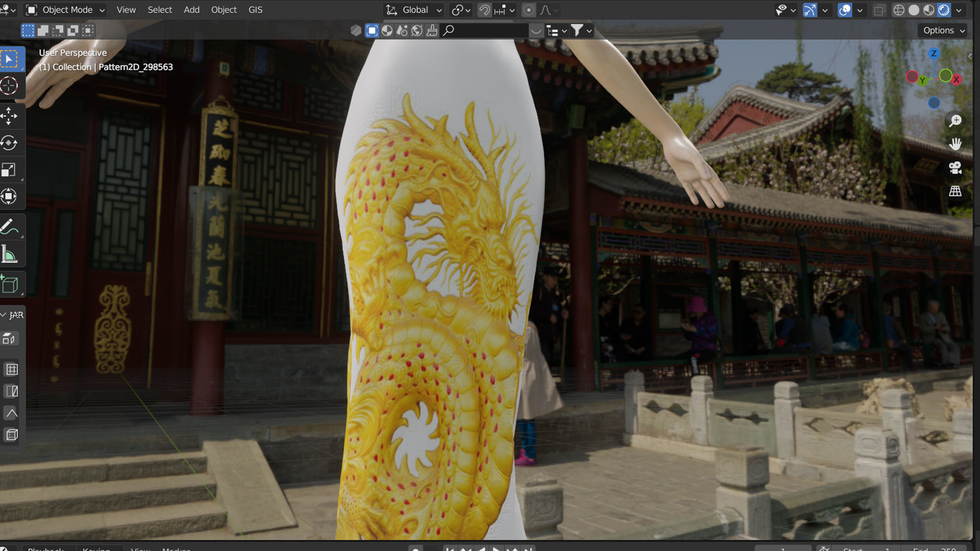 Embroidery golden dragon Chinese traditional party dress Low-poly 3D model_2