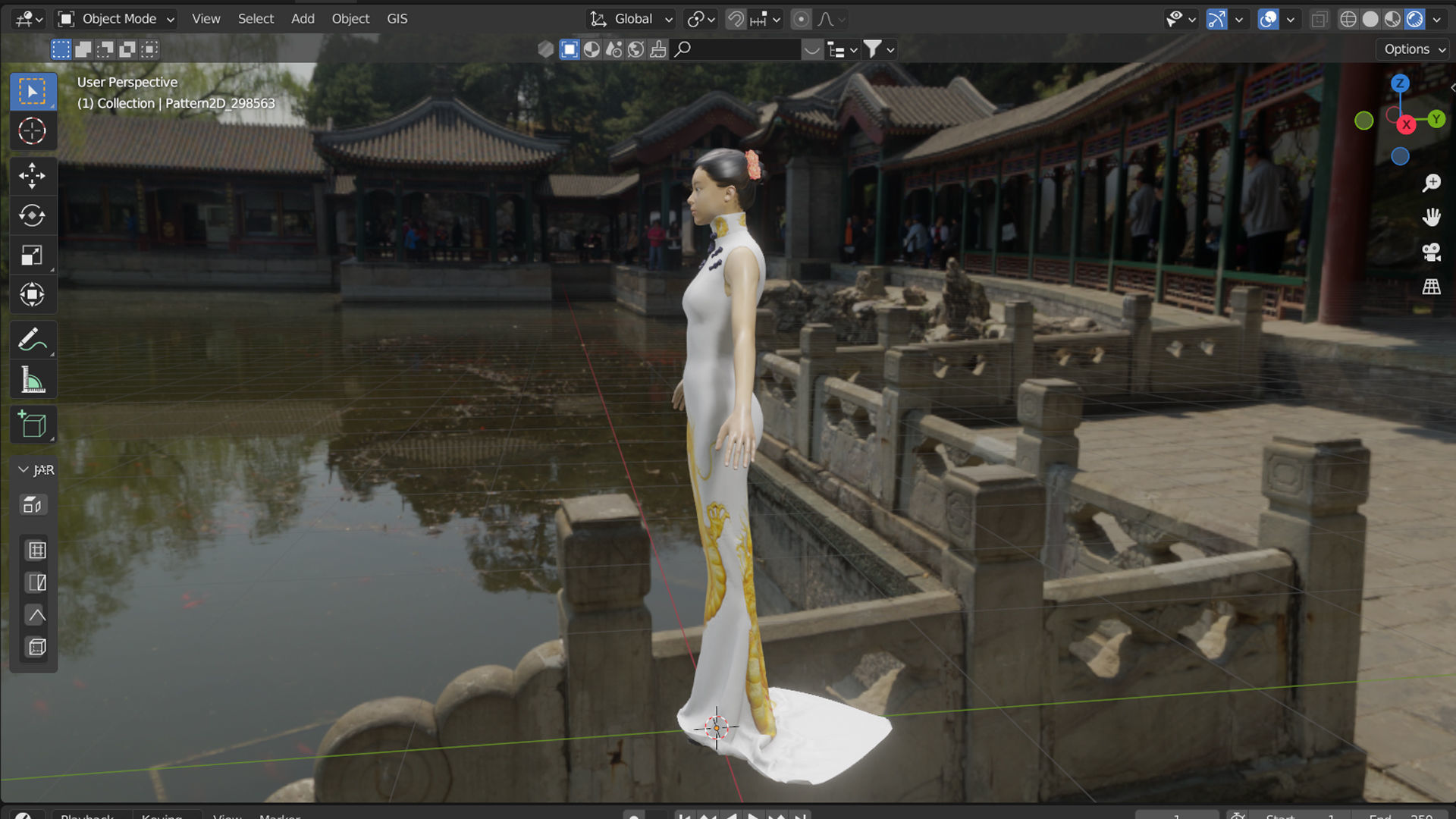 Embroidery golden dragon Chinese traditional party dress Low-poly 3D model_3