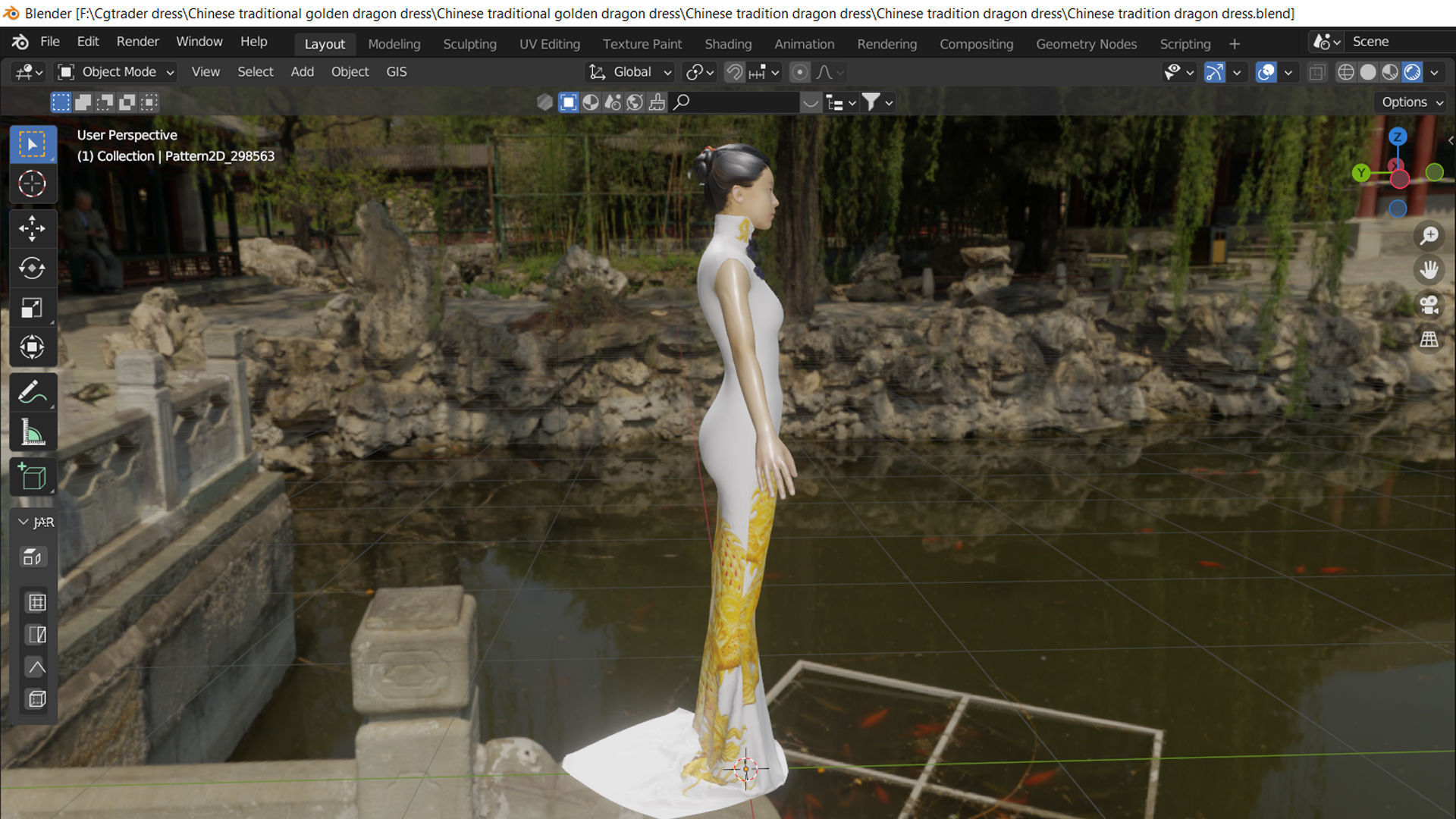 Embroidery golden dragon Chinese traditional party dress Low-poly 3D model_5