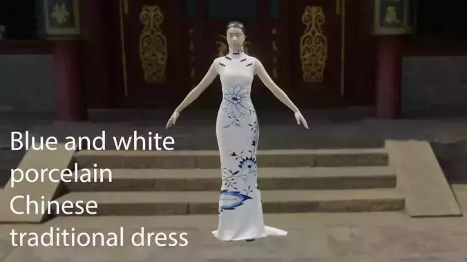 Blue and white  porcelain  Chinese  traditional cheongsam dress