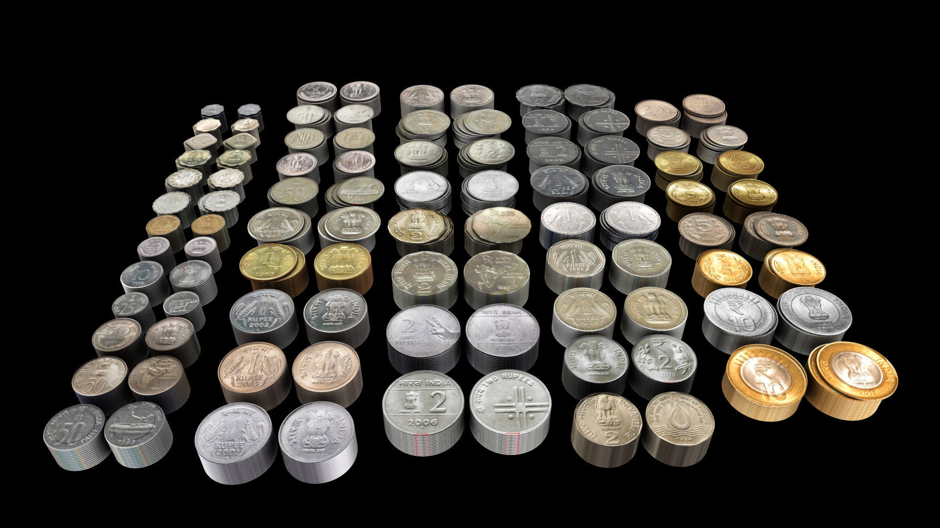 india currency coins 3D model_2