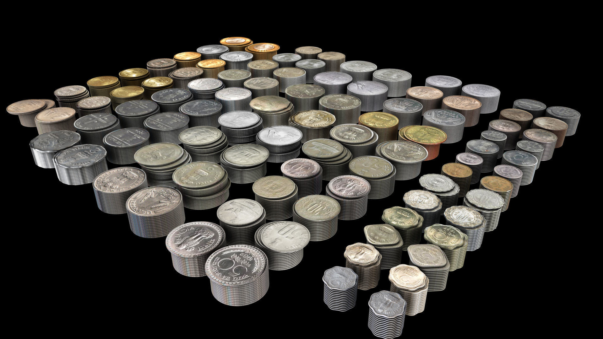 india currency coins 3D model_3
