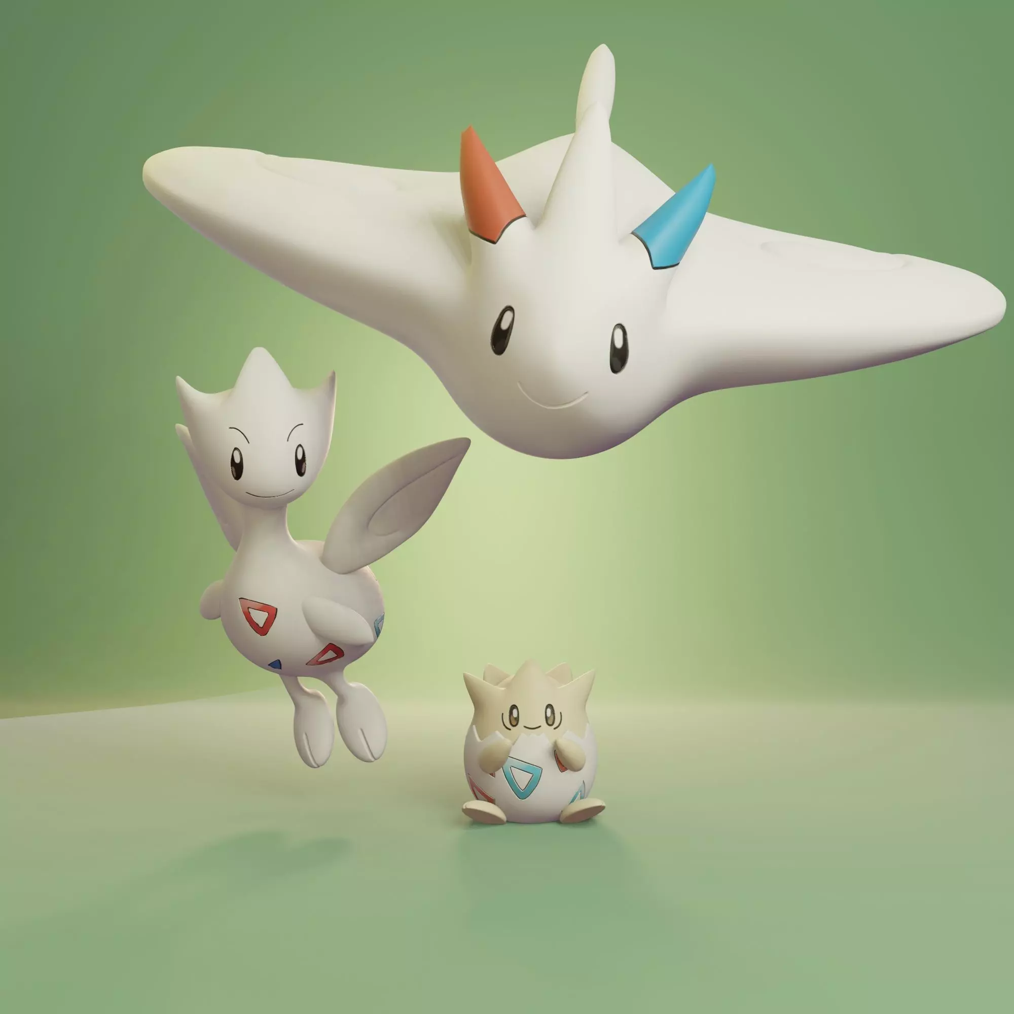 Pokemon - Togepi Togetic and Togekiss with 2 poses 3D print model_0
