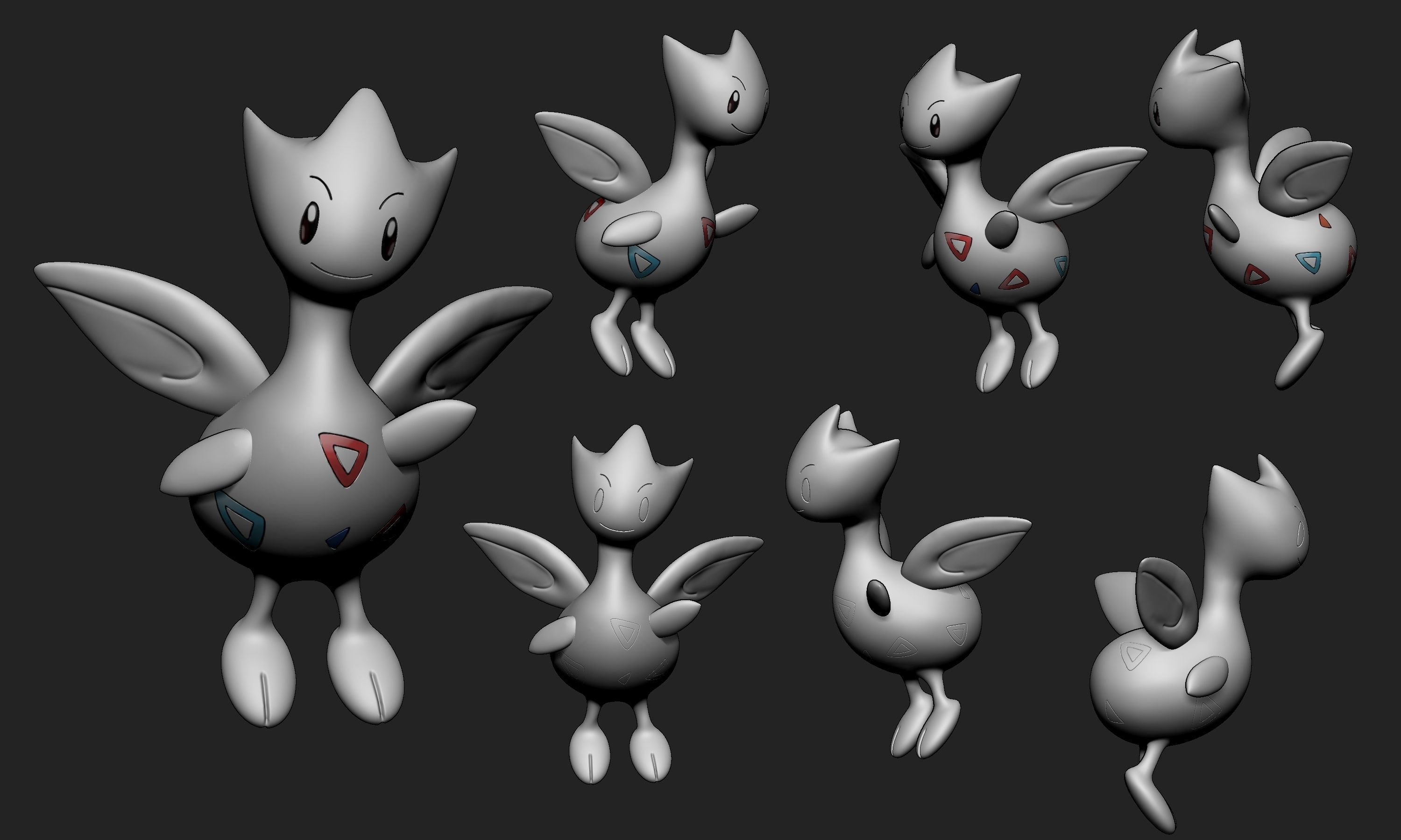 Pokemon - Togepi Togetic and Togekiss with 2 poses 3D print model_18