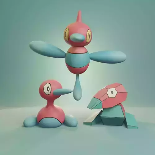 Pokemon - Porygon Porygon 2 and Porygon Z 3D print model
