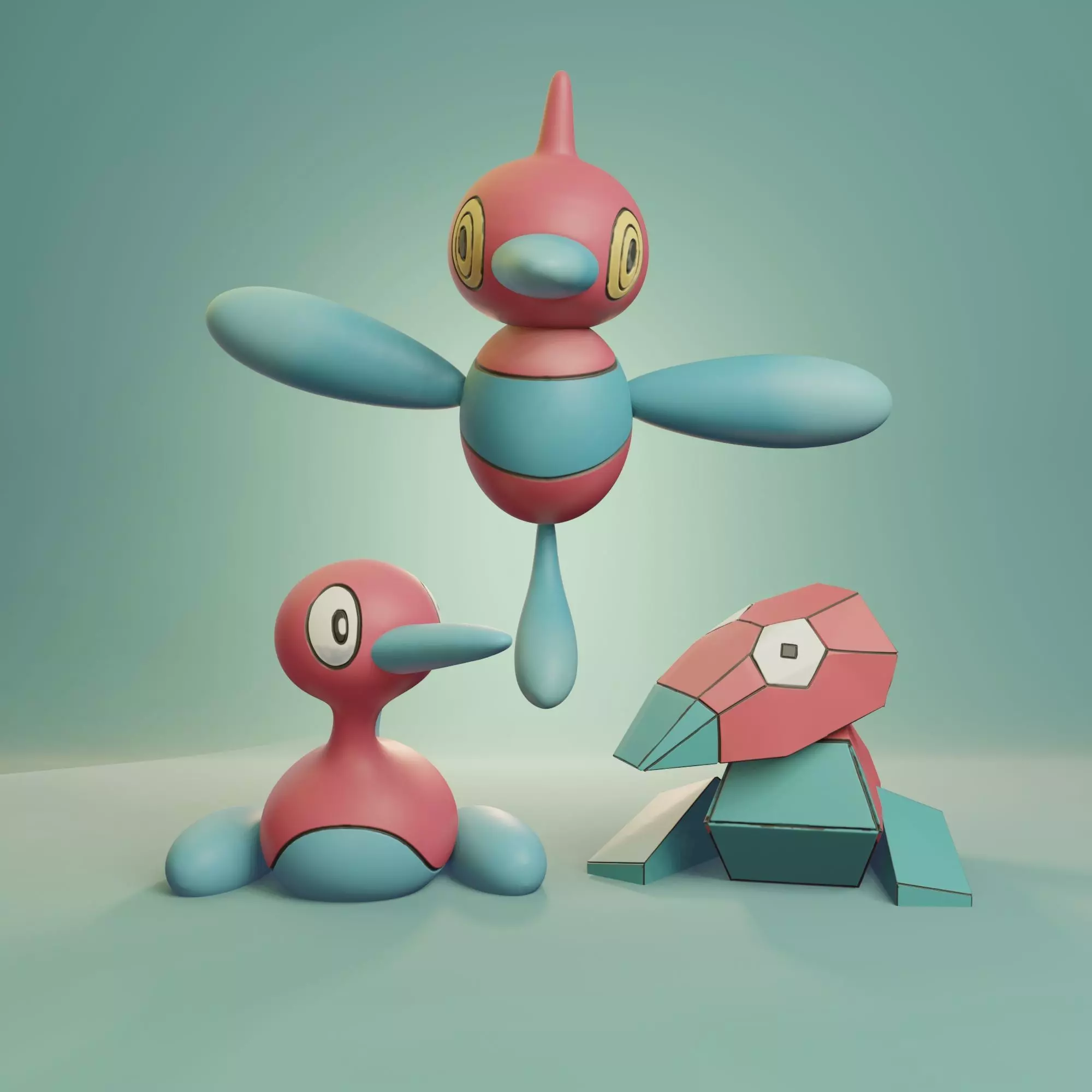 Pokemon - Porygon Porygon 2 and Porygon Z 3D print model_0