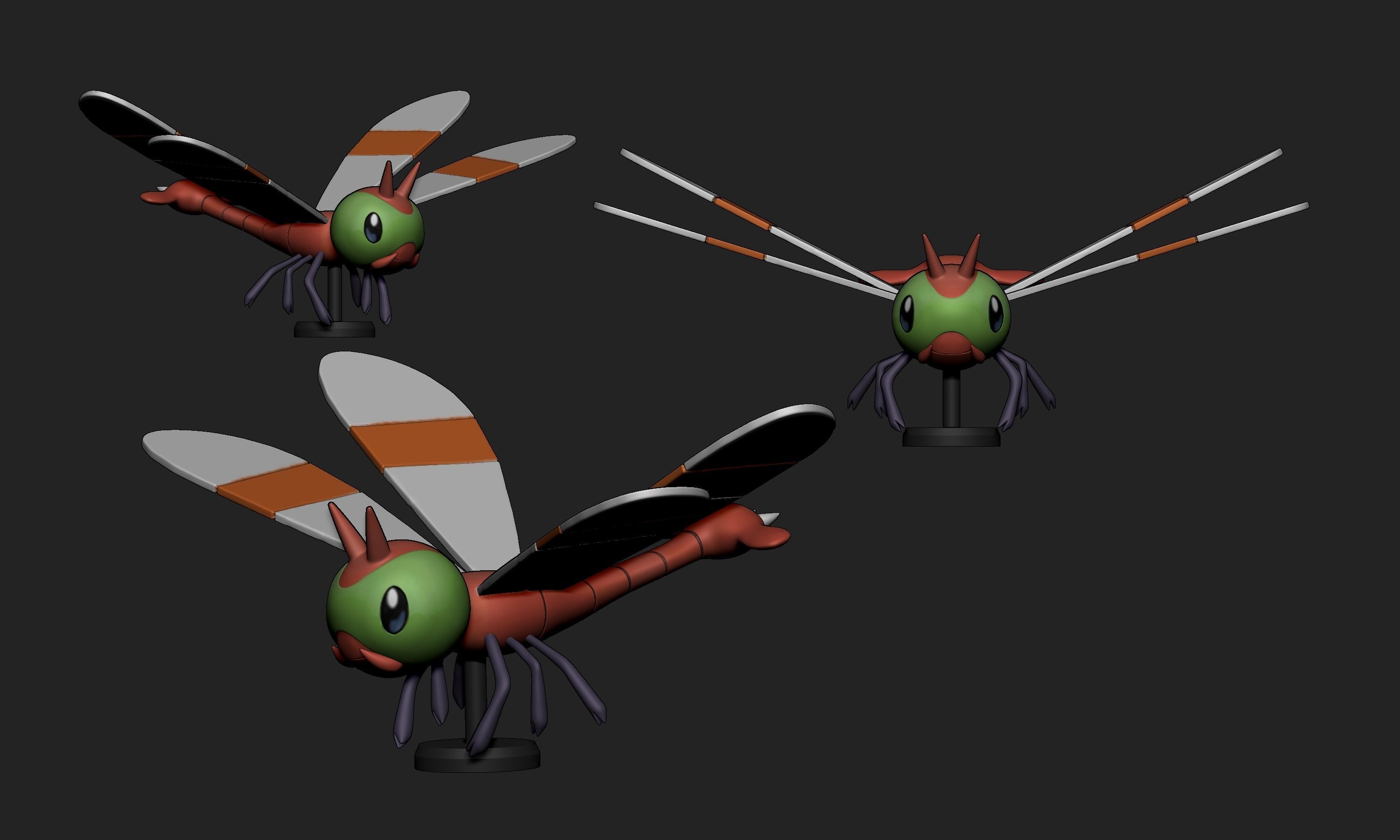 Pokemon - Yanma with base 3D print model_7