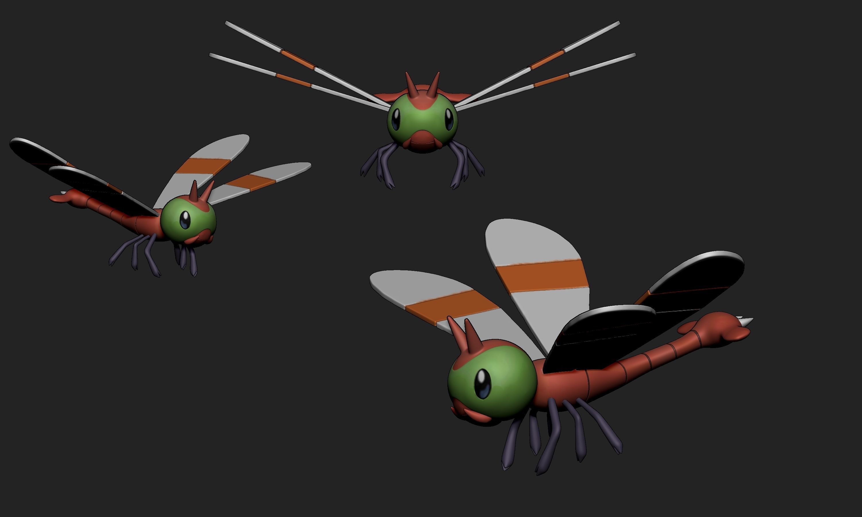 Pokemon - Yanma with base 3D print model_2